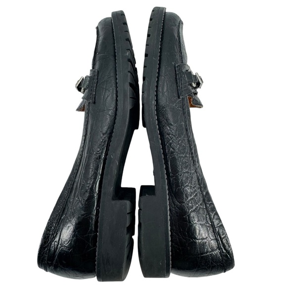 Talbots Black Leather Loafer Slip On Flats Croc Buckle Strap Lug Sole | Size 6 - Picture 7 of 10